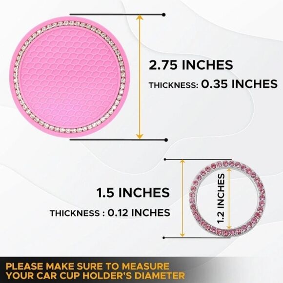 3pcs Reinstone Bling Universal Car lnteriorAccessories Set ~Pink - Picture 2 of 4